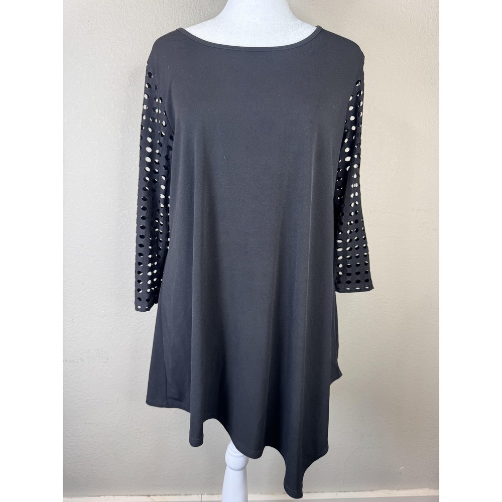 Clara Sun Woo Dress Womens Small Tunic Laser Cut Dot Sleeve Made in USA Modern